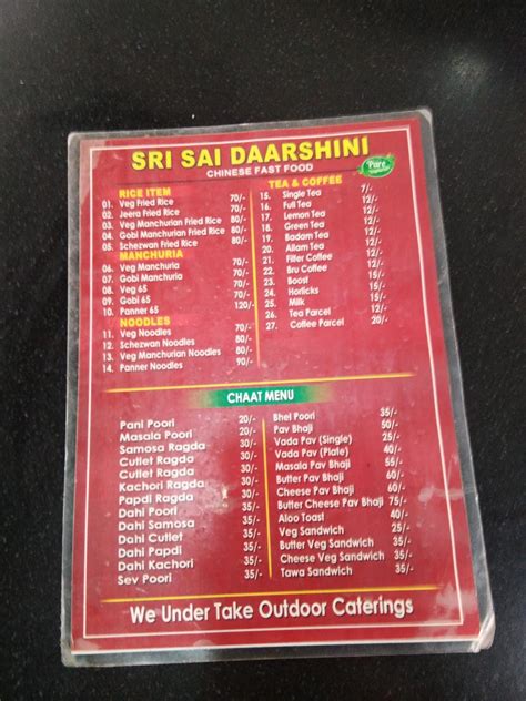 Menu At Sai Darshini Veg Tiffins Meals Hyderabad Plot No