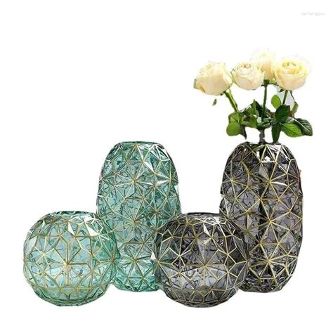 Luxury Diamond Light Glass Vase For Living Room With Advanced Sense For