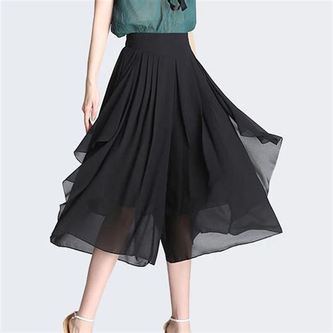 Summer Sexy Chiffon Palazzo Pants Layer Elastic High Waist Linen Ladies Skirt Pants Casual Plus