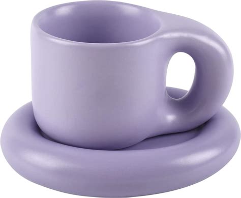 Koythin Ceramic Coffee Chubby Mug Saucer Set Creative Cute Fat Handle