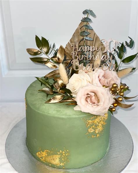 Sage Green Gold 30th Birthday Cake