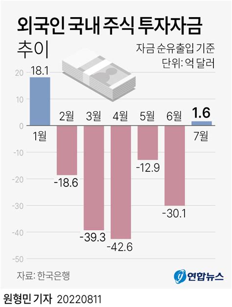 그래픽 외국인 국내 주식 투자자금 추이 연합뉴스