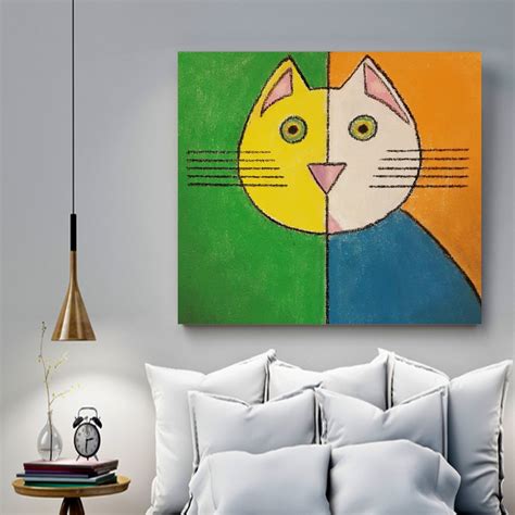 Katze abstrakte geometrische Original Gemälde Pastell Leinwand Etsy