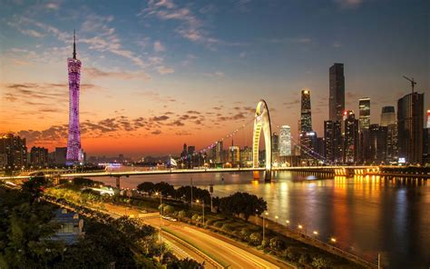 City In China Guangzhous At Sunset Cityscape Pearl River 4k Ultra Hd4k