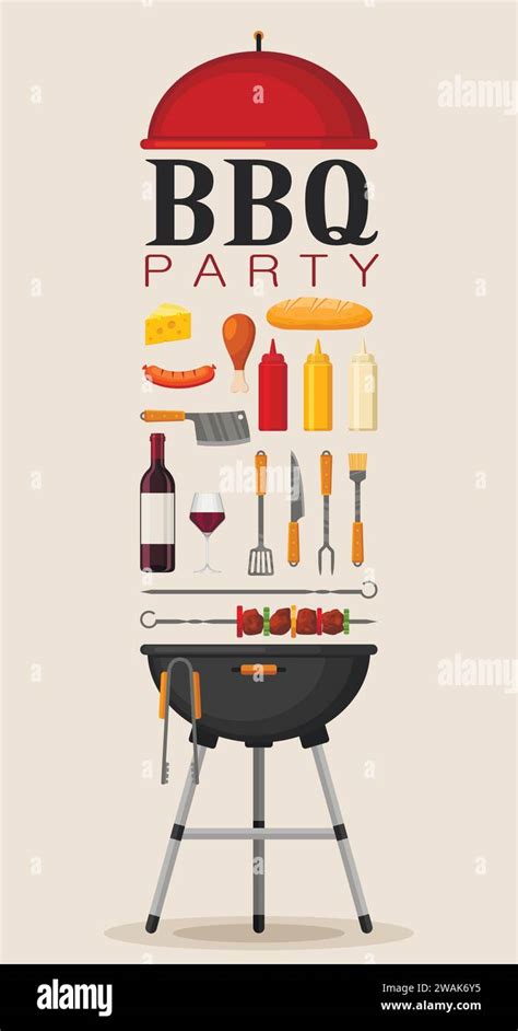 Bbq Party Poster Invitation With Grill And Food Barbecue Grill