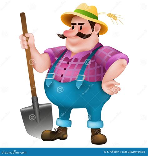 Farmer With Shovel And Plant Funny Cartoon Character Vector