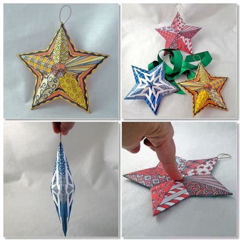 Holiday Ornaments D Paper Star Ornaments Zentangle Etsy