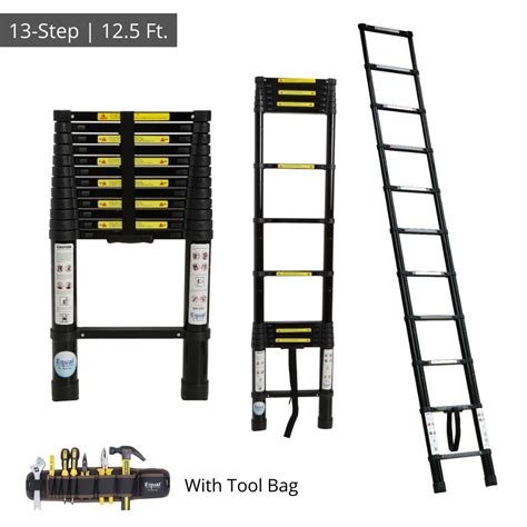 Fold Able Single Extendable Equal Black Aluminium Telescopic Ladder