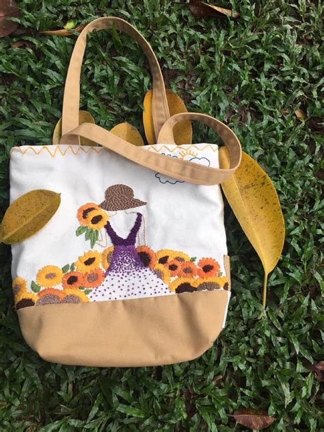 Hand Embroidered Canvas Bag Floral Embroidered Fabric Bag Etsy