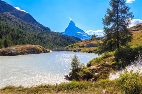 View of Moosjisee Lake and Matterhorn Mountain at Summer on the Five ...