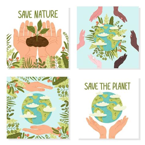 Happy Earth Day Save Nature Vector Eco Illustration Collection For