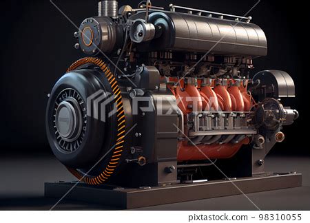 Futuristic Engine Motor With Neon Glow Stock Illustration