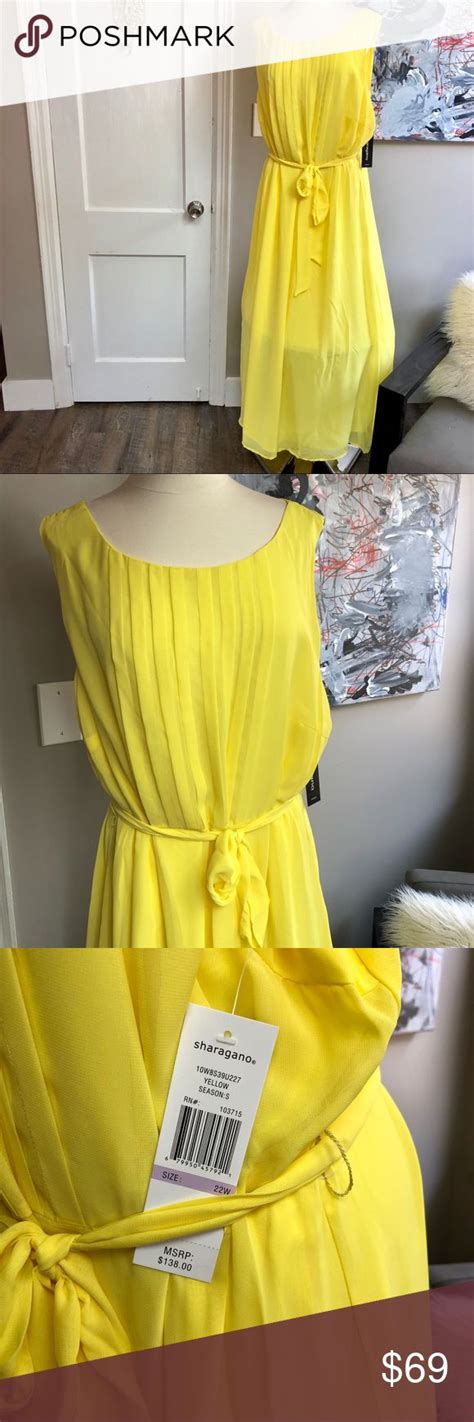 Sharagano Yellow Maxi Dress With Pleated Front Nwt Yellow Maxi Dress