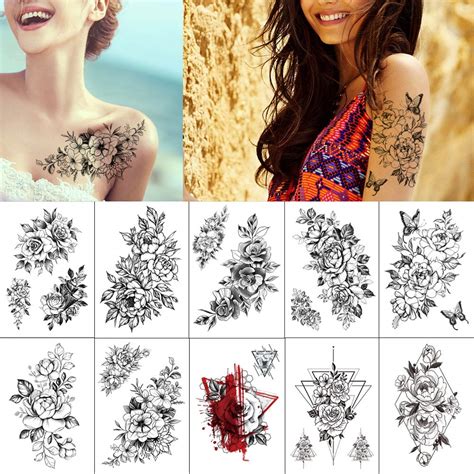 Buy Glaryyears 10 Sheets Black Flower Tattoo For Women Leaf Butterfly Mandara Designs Temporary