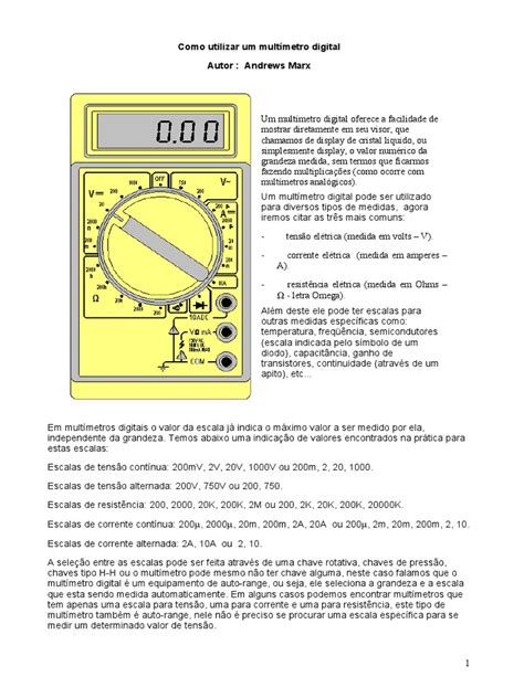 Apostila Como Utilizar Um Multímetro Digital Pdf Resistência