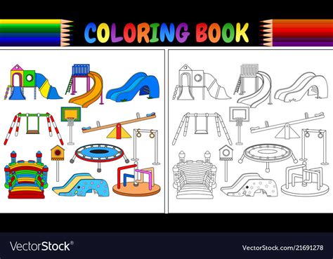 Coloring book with playground equipment icons set Vector Image