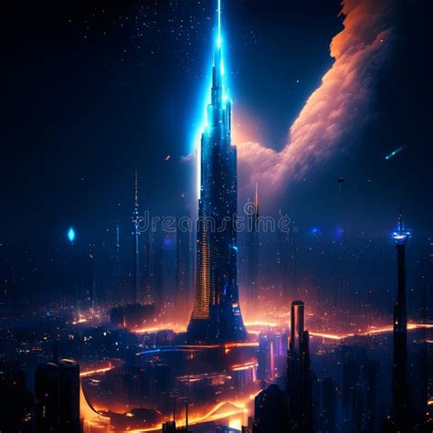 Futuristic City at Night. Futuristic Cityscape Stock Illustration ...