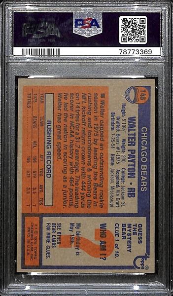 Lot Detail - 1976 Topps Walter Payton Rookie Card #146 Graded PSA 7