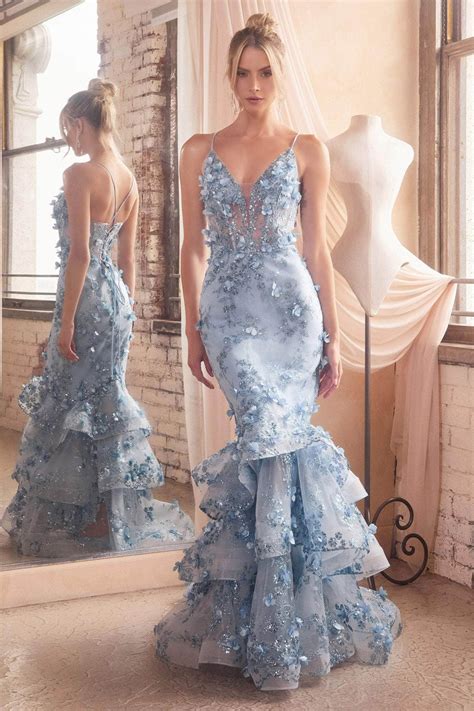 Ladivine Cc2288 3d Floral Mermaid Prom Gown Couture Candy