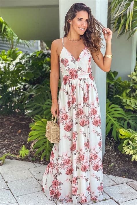 Cream And Peach Floral Maxi Dress With Lace Back Maxi Dresses Saved By The Dress