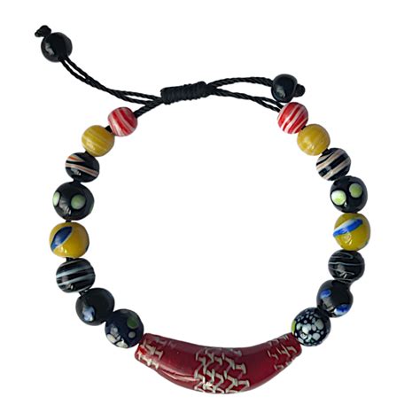 Bracelet Dayak De Bornéo Avec Perle De Verre Allongée Bornéart