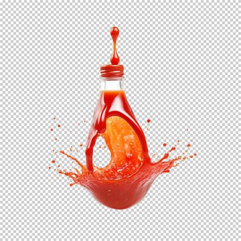 Premium PSD Splash Red Souse Bottle Hot Sauce And Advertisement For Sauce With Bottle Isolated