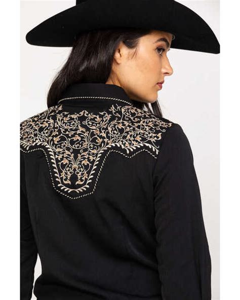 Scully Womens Scroll Embroidered Long Sleeve Pearl Snap Western Shirt