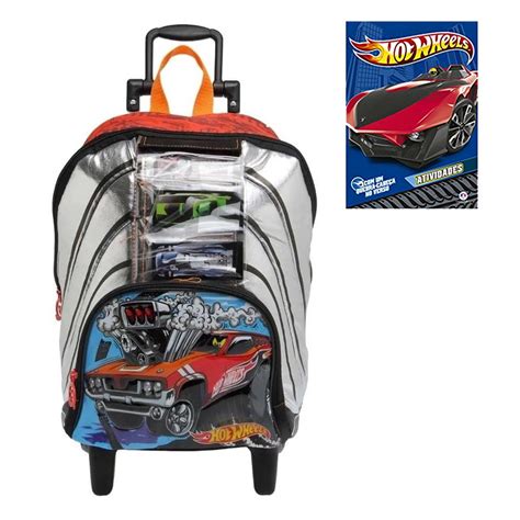 Mochila Escolar Hot Wheels Infantil Prata M Rodinha Porta Carrinhos em Promoção na Americanas