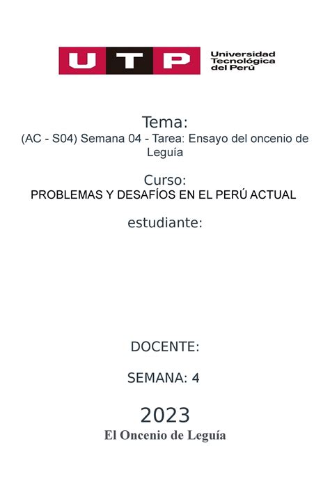 El Oncenio de Leguía tarea Tema AC S04 Semana 04 Tarea