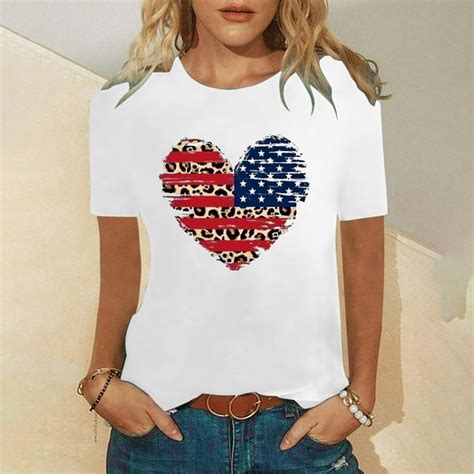 Brnmxoke Red White And Blue Shirts For Women Women American Flag Heart