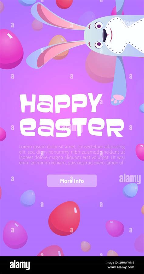 Happy Easter Poster With Eggs And Cute Bunny Vector Banner Of Spring Holiday Celebration With