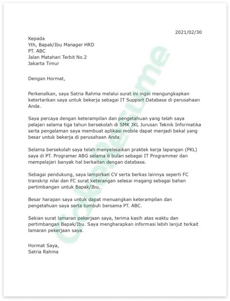 Contoh Cv Lulusan Smk Lengkap Dan Cover Letternya Cakeresume