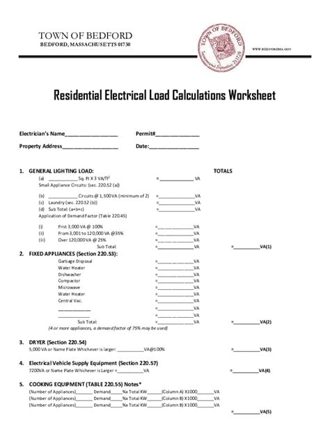 Fillable Online Residential Electrical Load Calculations Worksheet Fax