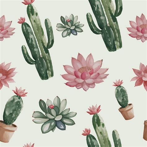 Padrão perfeito de cactos e suculentas em aquarela Vetor Premium