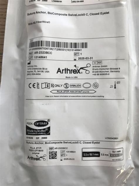 New Arthrex Ar 2323bcc Suture Anchor Biocomposite Swivelock C Closed