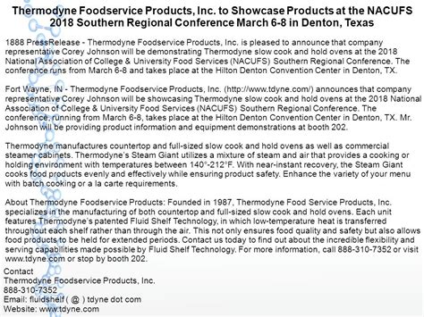 Pressrelease Thermodyne Foodservice Products Inc To Showcase