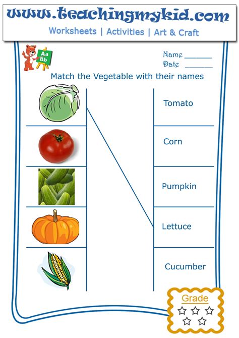 Kindergarten Worksheet Match Vegetables With Their Names 2