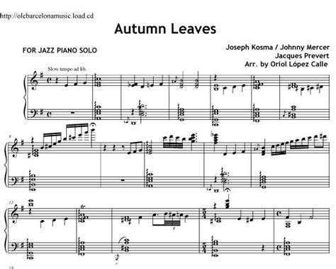 Autumn Leaves (Piano Jazz) Sheet Music and Midi File