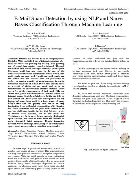 E Mail Spam Detection By Using Nlp And Naïve Bayes Classification Through Machine Learning Pdf