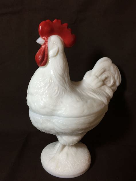 Westmoreland Milk Glass Rooster Bowl With Red Comb Christmas Ornaments Holiday Decor Novelty