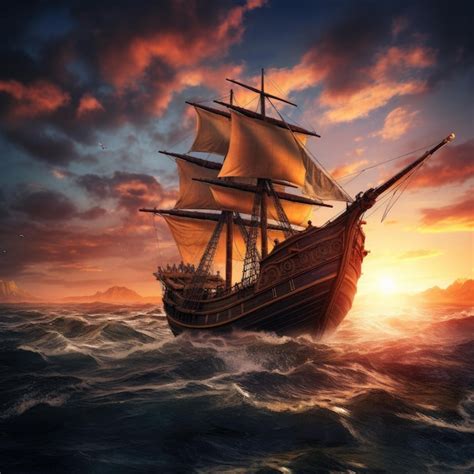 Premium Photo Medieval Ship Sailing Toward An Exotic Distant Land