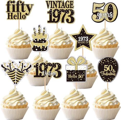 Zhuoweism 36pcs Happy 50th Birthday Cupcake Toppers Double Sided Fifty