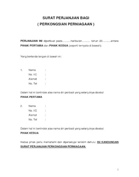 Pdf Contoh Surat Perjanjian Perkongsian Perniagaan Pdf Panduan