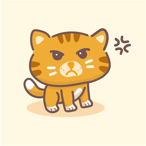 Vector de icono de gato naranja gruñón divertido. personaje de dibujos animados de gato enojado ...