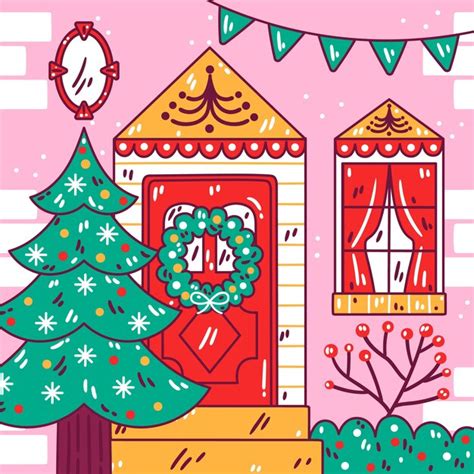 Ilustração de porta de natal desenhada à mão Vetor Grátis