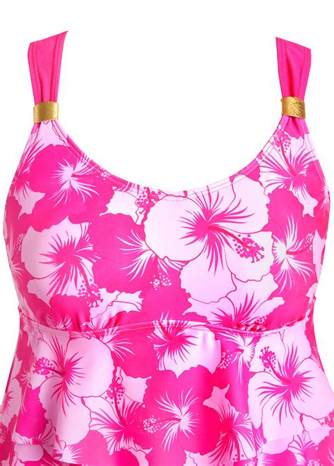 Patchwork Floral Print Hot Pink Tankini Set Modlily USD 43 98