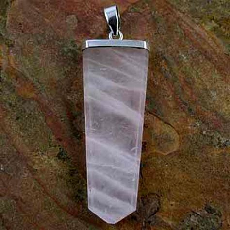 Sterling Silver Capped Flat Six Sided Rose Quartz Point Pendant