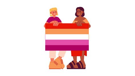 Interracial Gay Muchachas Con Lesbiana Bandera 2d Animación Lgbtq Orgullo Desfile 4k Vídeo