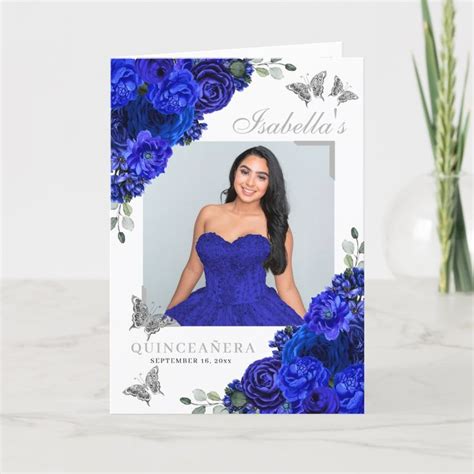 Royal Blue Silver Quinceanera Tiara Butterflies Program Zazzle