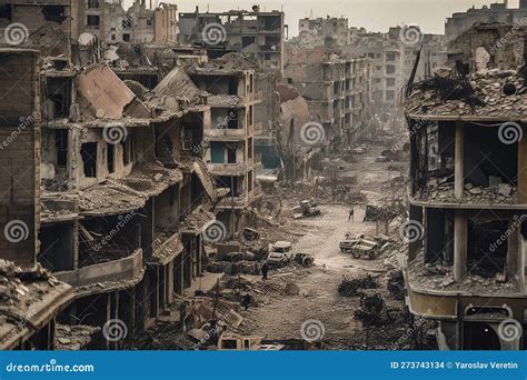 Paisaje De Posguerra Edificios Destruidos Ruinas De Guerra Ciudad